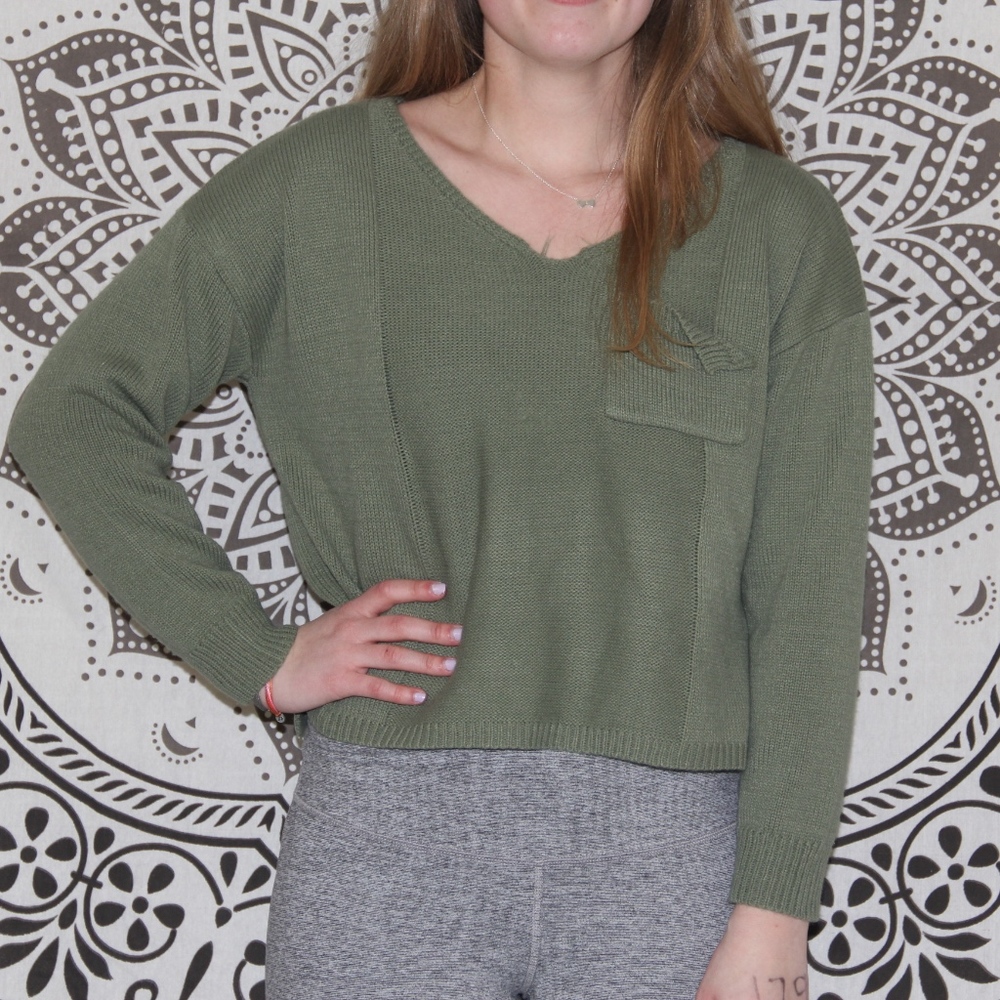 olive green distressed sweater